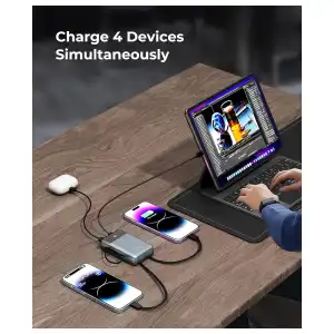 Power Bank JOYFAR 30000mAh con Cables Integrados y Carga Rápida 22.5W, Batería Portátil de Alta Capacidad con Salidas Múltiples para Cargar Hasta 4 Dispositivos Simultáneamente, Pantalla LED miniatura 7