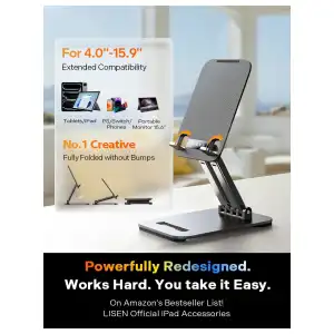 Soporte Ajustable LISEN para Tablet e iPad hasta 15.9” Plegable con Altura y Ángulo Regulables para Escritorio miniatura 2