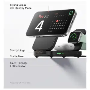 Estación de Carga Inalámbrica INIU 3 en 1 Qi2 15W Plegable para iPhone, Apple Watch y AirPods con Adaptador 30W miniatura 5