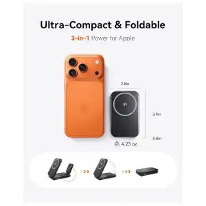 Estación de Carga Inalámbrica INIU 3 en 1 Qi2 15W Plegable para iPhone, Apple Watch y AirPods con Adaptador 30W miniatura 3