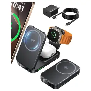 Estación de Carga Inalámbrica INIU 3 en 1 Qi2 15W Plegable para iPhone, Apple Watch y AirPods con Adaptador 30W miniatura 1