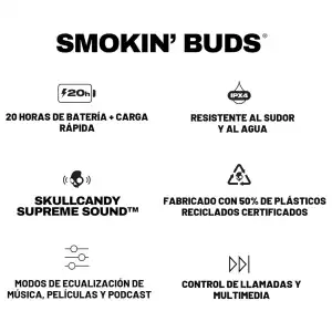 Audífonos Inalámbricos Skullcandy Smokin’ Buds Bluetooth True Black con 20 Horas de Batería, Micrófono e IPX4 miniatura 10