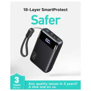 INIU Power Bank 20000mAh Mini Size 22.5W USB-C con Cable Desmontable, Pantalla LED y Linterna miniatura 7