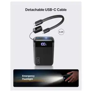 INIU Power Bank 20000mAh Mini Size 22.5W USB-C con Cable Desmontable, Pantalla LED y Linterna miniatura 5