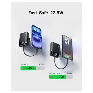 INIU Power Bank 20000mAh Mini Size 22.5W USB-C con Cable Desmontable, Pantalla LED y Linterna miniatura 8