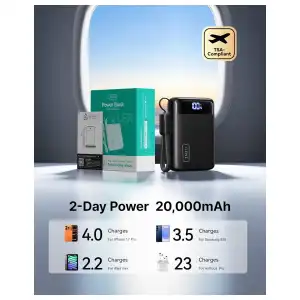 INIU Power Bank 20000mAh Mini Size 22.5W USB-C con Cable Desmontable, Pantalla LED y Linterna miniatura 4