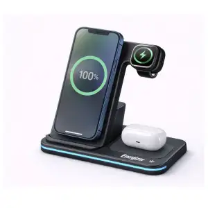 Cargador Inalámbrico Energizer 3 en 1 Qi 15W RGB para iPhone, AirPods, Apple Watch y Android miniatura 1