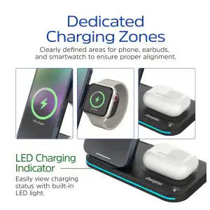 Cargador Inalámbrico Energizer 3 en 1 Qi 15W RGB para iPhone, AirPods, Apple Watch y Android miniatura 6
