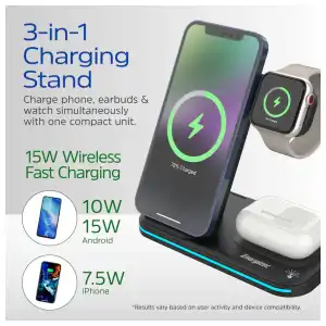 Cargador Inalámbrico Energizer 3 en 1 Qi 15W RGB para iPhone, AirPods, Apple Watch y Android miniatura 3