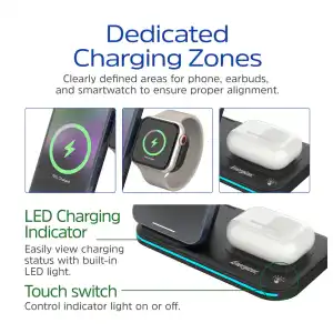 Cargador Inalámbrico Energizer 3 en 1 Qi 15W RGB para iPhone, AirPods, Apple Watch y Android miniatura 4
