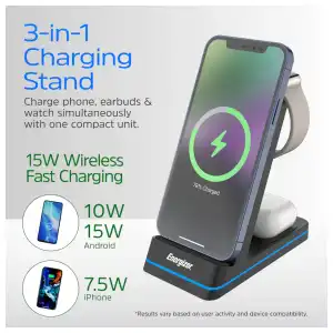 Cargador Inalámbrico Energizer 3 en 1 Qi 15W RGB para iPhone, AirPods, Apple Watch y Android miniatura 3