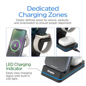Cargador Inalámbrico Energizer 3 en 1 Qi 15W RGB para iPhone, AirPods, Apple Watch y Android miniatura 7