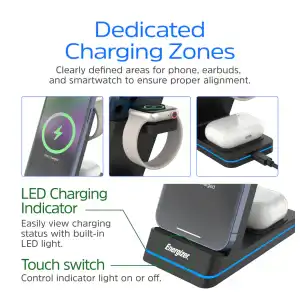 Cargador Inalámbrico Energizer 3 en 1 Qi 15W RGB para iPhone, AirPods, Apple Watch y Android miniatura 4