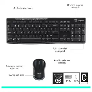 Combo Logitech MK270 Teclado y Mouse Inalámbrico Full Size con Receptor USB miniatura 7