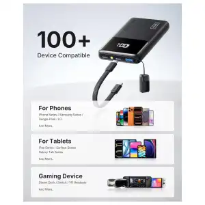 Power Bank INIU 10000mAh 45W USB-C con Cable Desmontable, Soporte y Linterna miniatura 6