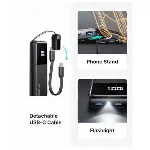 Power Bank INIU 10000mAh 45W USB-C con Cable Desmontable, Soporte y Linterna miniatura 4