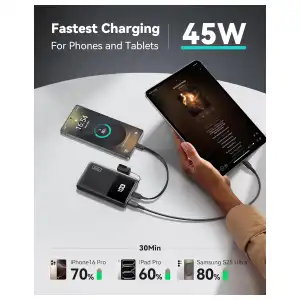 Power Bank INIU 10000mAh 45W USB-C con Cable Desmontable, Soporte y Linterna miniatura 3