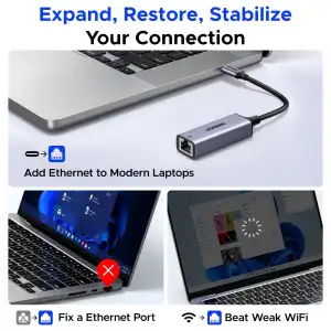 Adaptador UGREEN USB-C a Ethernet Gigabit RJ45 1000Mbps para MacBook, iPad, iPhone y Laptops USB-C miniatura 3