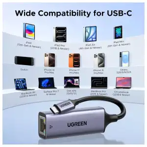 Adaptador UGREEN USB-C a Ethernet Gigabit RJ45 1000Mbps para MacBook, iPad, iPhone y Laptops USB-C miniatura 6