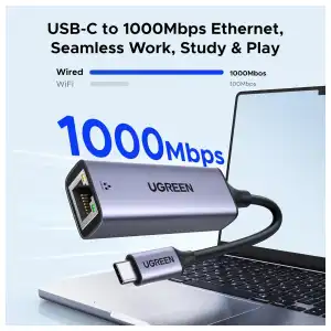 Adaptador UGREEN USB-C a Ethernet Gigabit RJ45 1000Mbps para MacBook, iPad, iPhone y Laptops USB-C miniatura 2