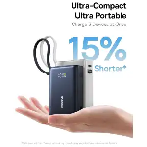 Baseus PicoGo Power Bank 10000mAh 45W con Cable USB-C Integrado, 3 Salidas y Pantalla Digital miniatura 6