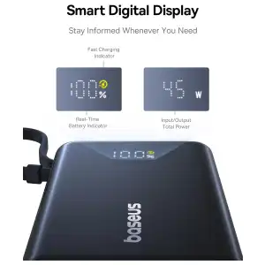 Baseus PicoGo Power Bank 10000mAh 45W con Cable USB-C Integrado, 3 Salidas y Pantalla Digital miniatura 7