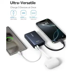 Baseus PicoGo Power Bank 10000mAh 45W con Cable USB-C Integrado, 3 Salidas y Pantalla Digital miniatura 4