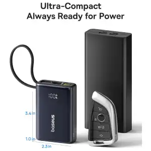 Baseus PicoGo Power Bank 10000mAh 45W con Cable USB-C Integrado, 3 Salidas y Pantalla Digital miniatura 2