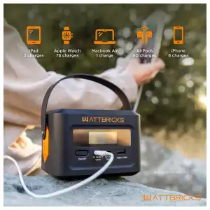 Estación de Energía Portátil WattBricks H100B Estación de Energía Portátil 99.2Wh 100W con Panel Solar Plegable y Carga USB-C miniatura 3
