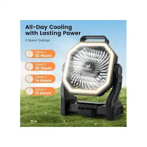 Ventilador Recargable Odoland 20000mAh con Linterna LED y 4 Velocidades miniatura 2