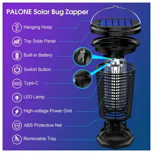 Mata Mosquitos Eléctrico PALONE Solar 4500V con USB-C, Luz LED y Panel Externo miniatura 7