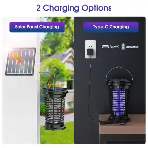 Mata Mosquitos Eléctrico PALONE Solar 4500V con USB-C, Luz LED y Panel Externo miniatura 5