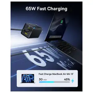 Cargador Baseus 65W GaN de 3 Puertos USB-C + USB-A con PPS miniatura 4