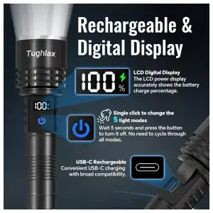 Linterna Tughlax TL004 recargable con pantalla LCD, zoom y 5 modos miniatura 5