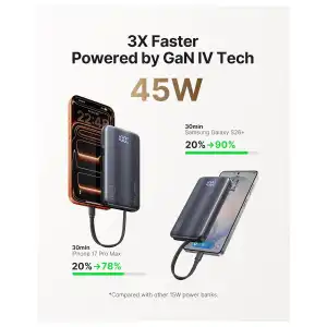 Power Bank INIU 10000mAh 45W GaN 3 en 1 con enchufe y cable USB-C integrado miniatura 3