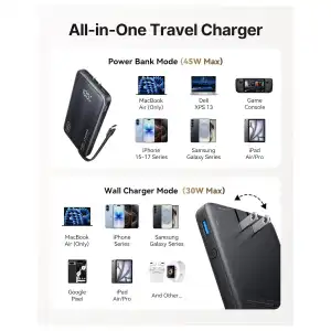 Power Bank INIU 10000mAh 45W GaN 3 en 1 con enchufe y cable USB-C integrado miniatura 6