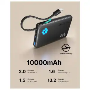 Power Bank INIU 10000mAh 45W con cable USB-C integrado y linterna LED miniatura 7