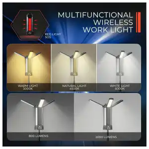 Luz de Trabajo Recargable con Trípode, 3 Cabezas LED y Bolsa miniatura 5