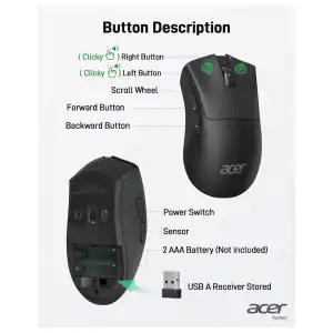 Mouse Acer Inalámbrico 1200 DPI con Receptor USB 2.4GHz – Negro miniatura 4