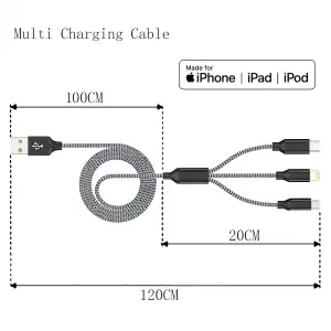 Cable de Carga 3 en 1 Xnewcable — 1.2m, Nylon Trenzado miniatura 3